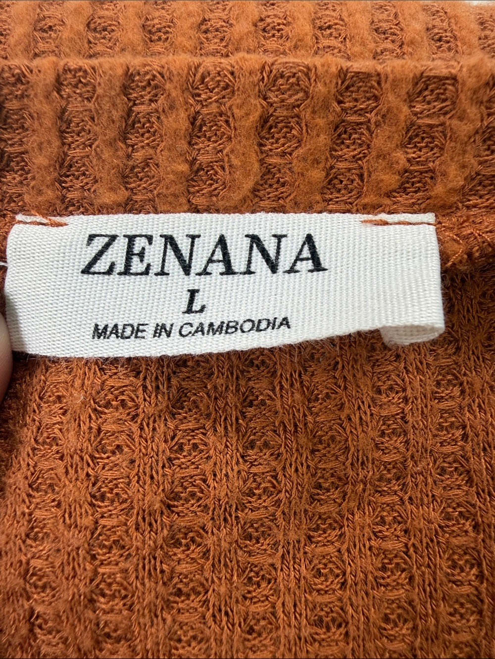 Zenana Outfitters V-Neck Waffle Knit Sweater - Burnt Orange - Picture 2 of 7